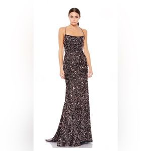 Ieena Mac Duggal Sequin Lace Up Back Gown Prom Dress NWT Black Rose Pink size 8